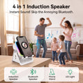 4-in-1 Induction & Bluetooth Speaker with Phone Stand – RGB LED, 360° Rotation, Place & Play