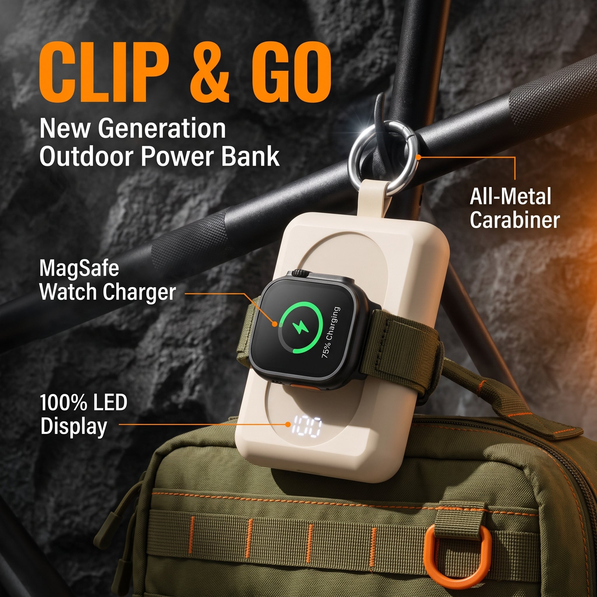 5-in-1 5000mAh Wireless Power Bank with Built-in Cables & Watch Charger | Clip & Go
