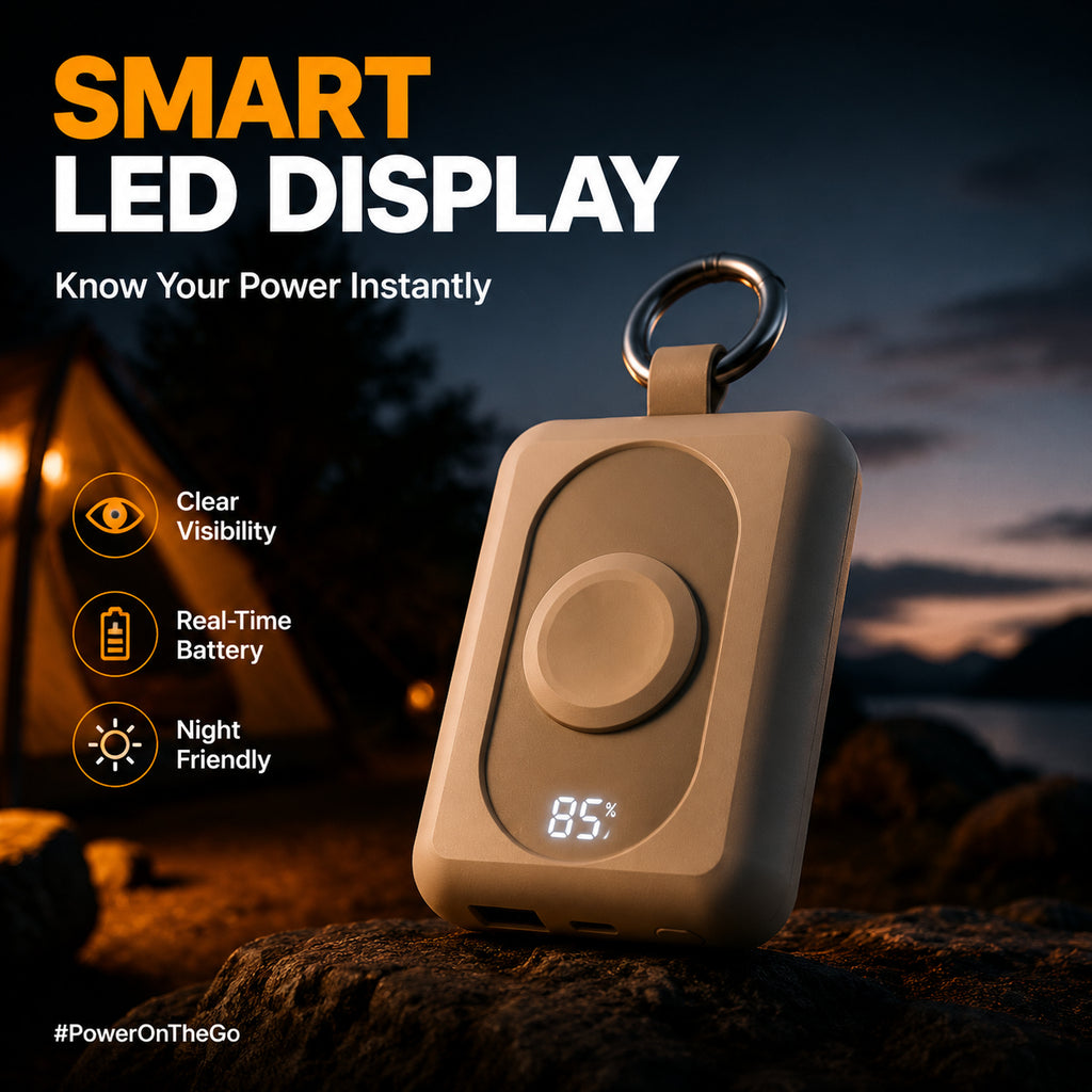 Built-in dual cables - Lightning and Type-C output on back of power bank