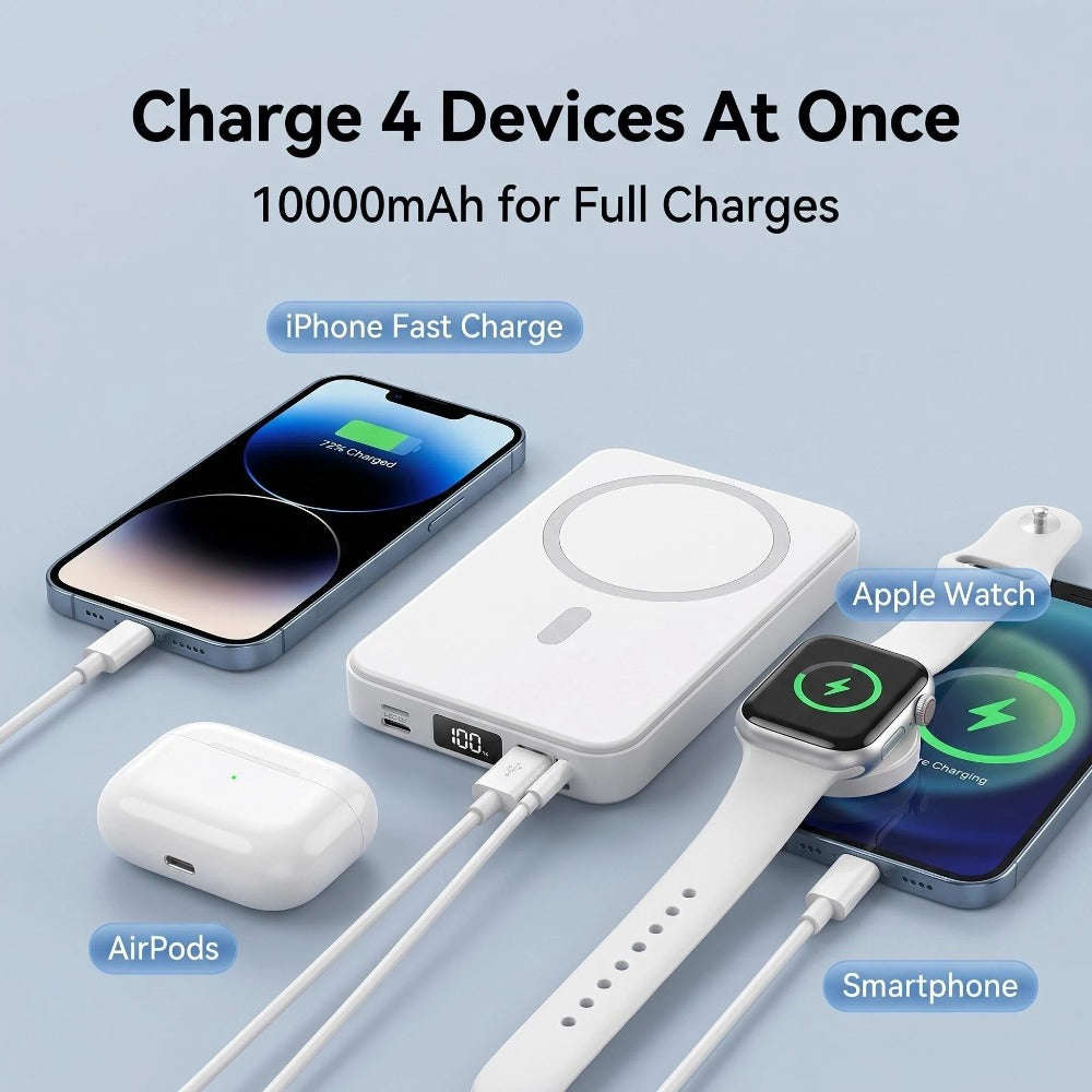 Portable magnetic power bank in use outdoors